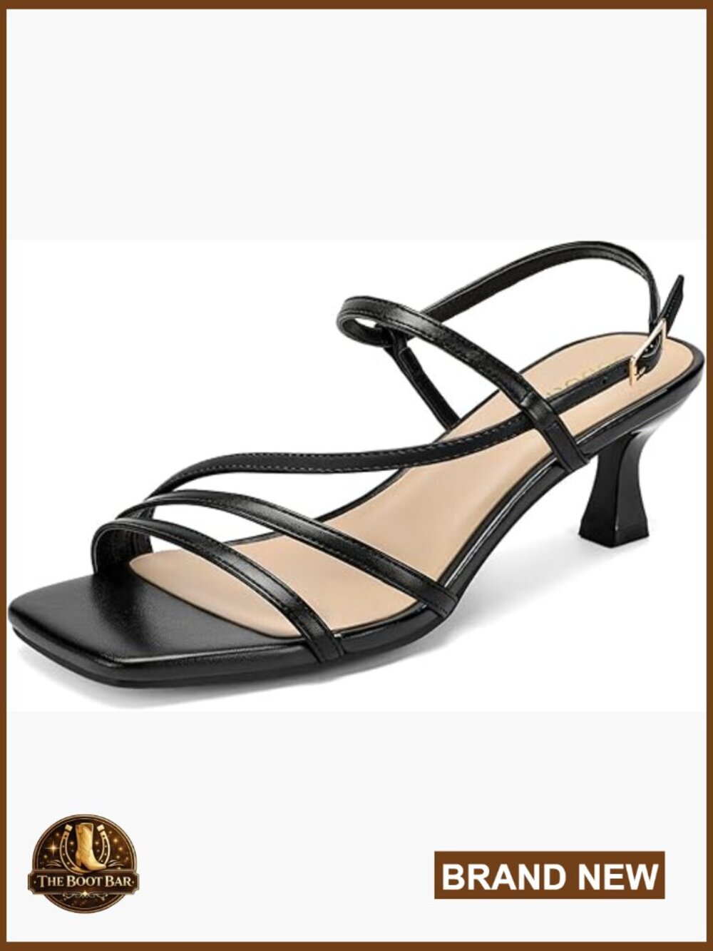 Square Open Toe Kitten Heel Strappy Slingback Sandals